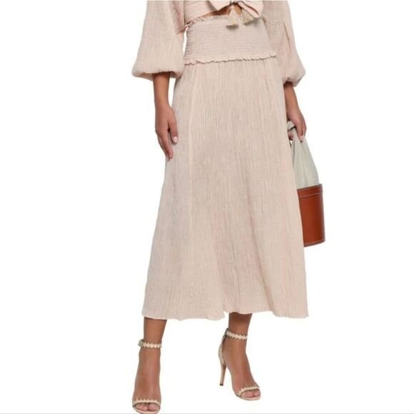Zimmermann Bayou Elegant Shirred Crinckled Office Siren Chic Cream Skirt Size 1 - Picture 12 of 15
